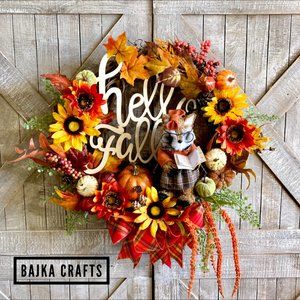 Handmade Fall Wreath, Fox, Home Decor
